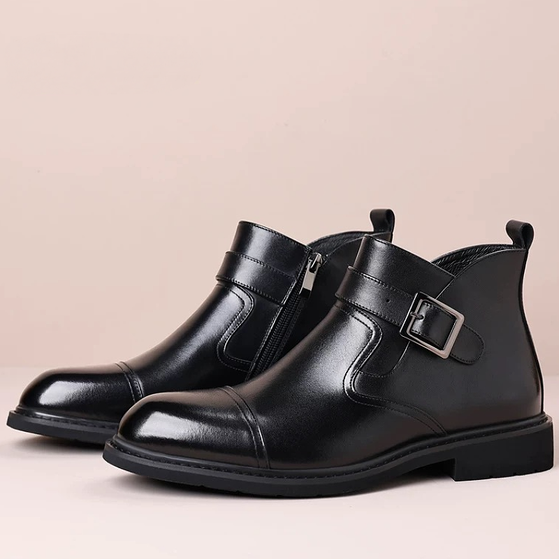 Black Buckle Leather Boot