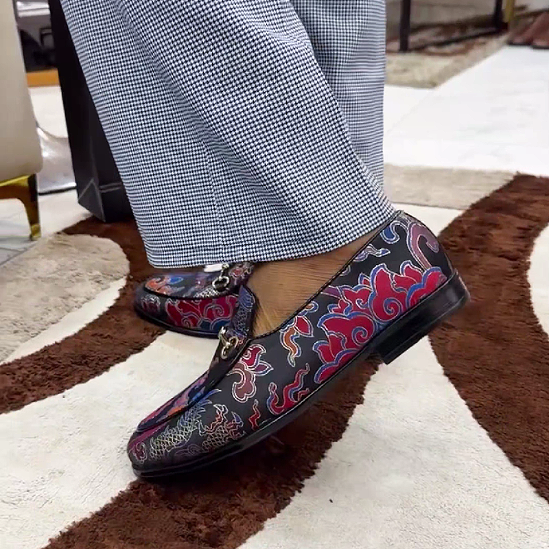 Men's Patterned Leather Slip-On Dress Loafers
