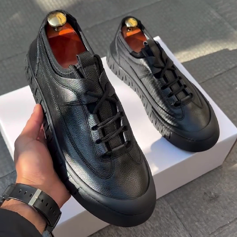 Black Leather Chunky Sneaker