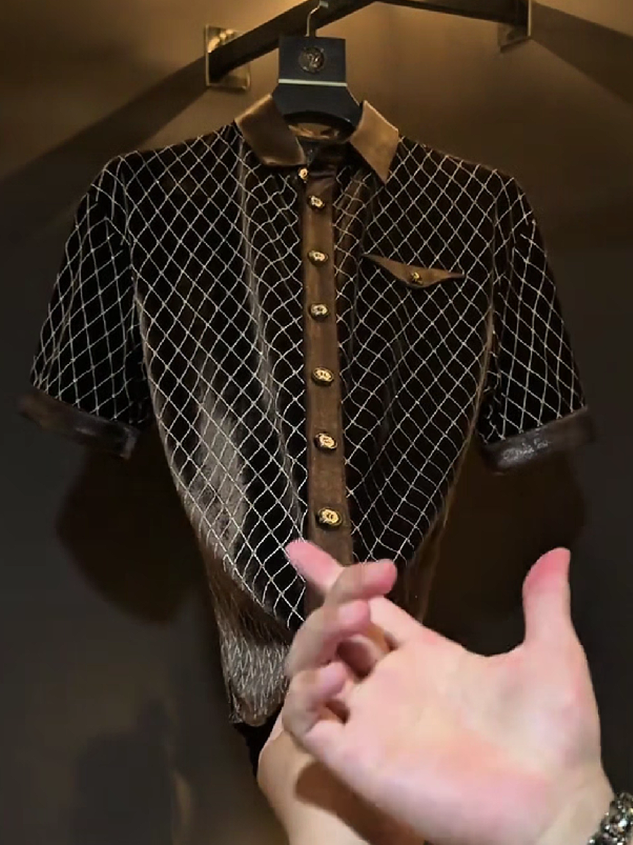 Men's Velvet Plaid Short Sleeve Shirt
