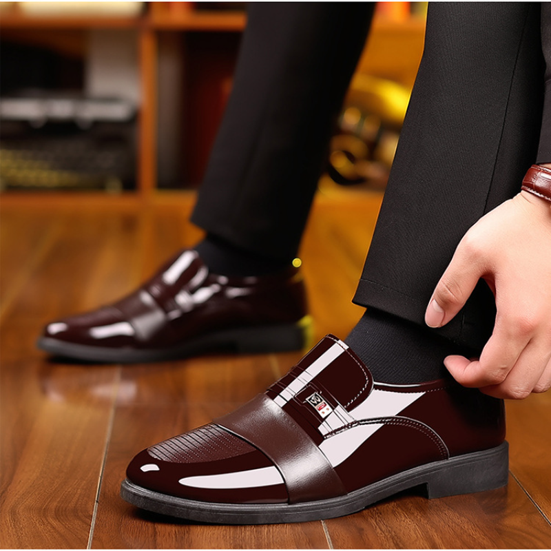 Formal Leather Loafers with Striped Buckle Design