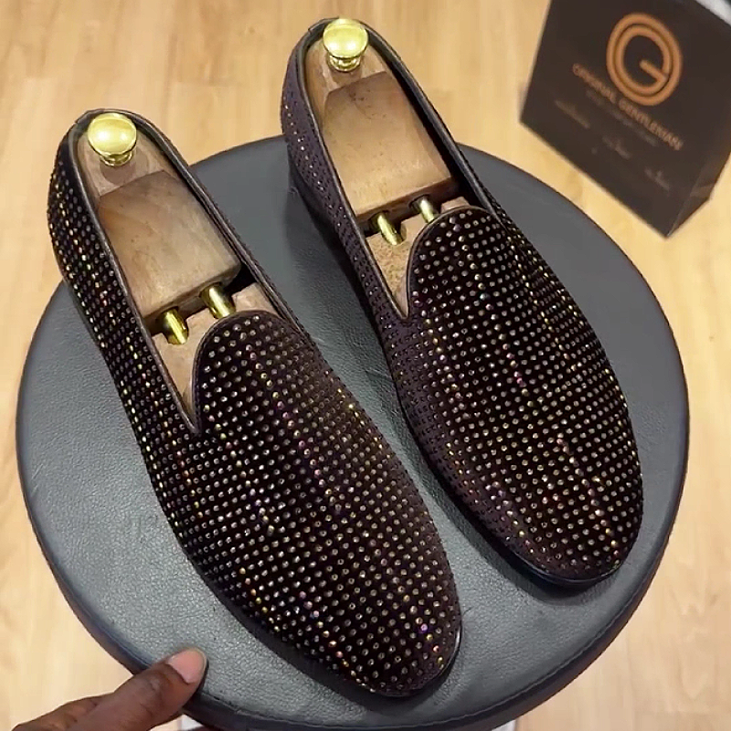 Men's Studded Leather Slip-On Dress Loafers
