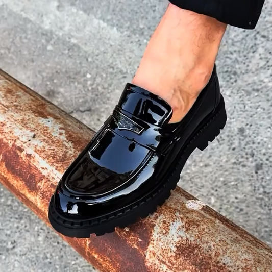 Men's Shiny Leather Loafers with Chunky Sole