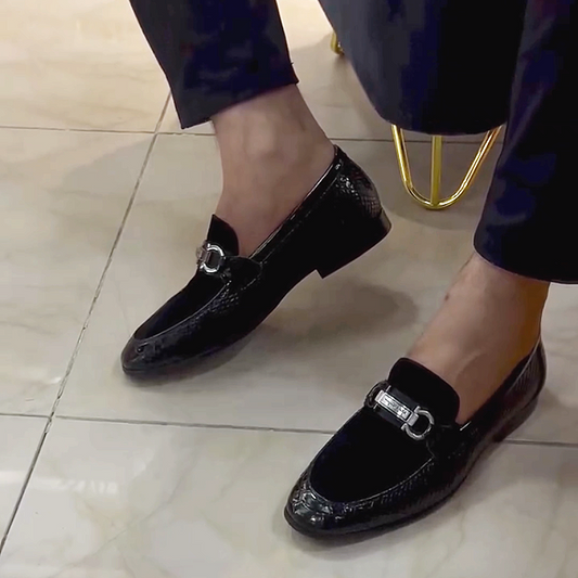 Men's Textured Leather Loafers with Buckle Strap