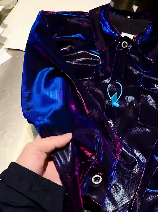 Shiny Tie-Dye Print Denim Jacket