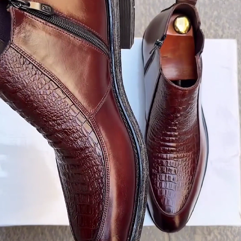 Men's Leather Textured Ankle Dress Boots