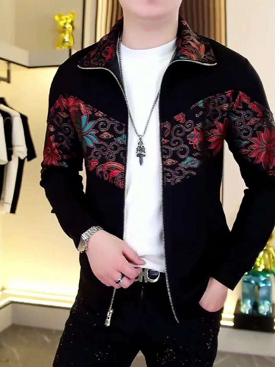 Embroidered Floral Zip-Up Jacket