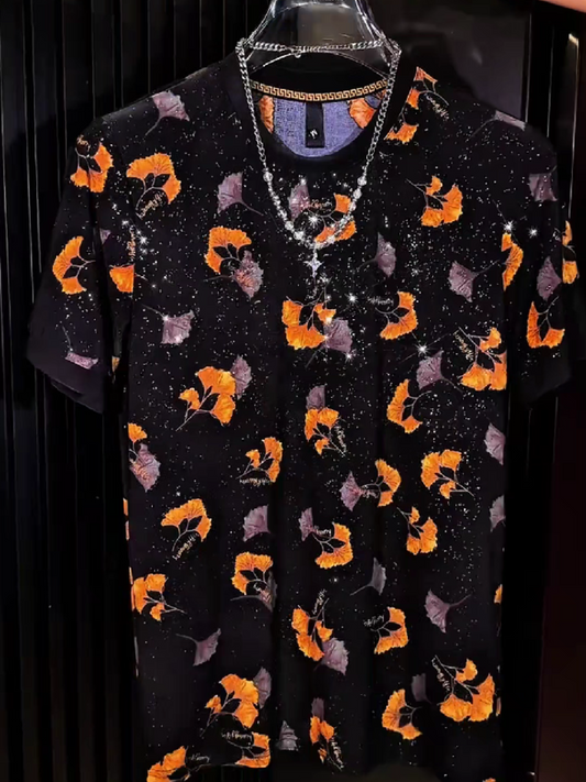 Men's Sequin Leaf Print T-Shirt