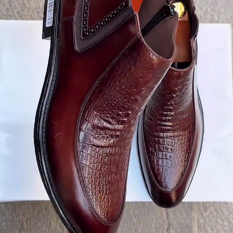 Men's Leather Textured Ankle Dress Boots
