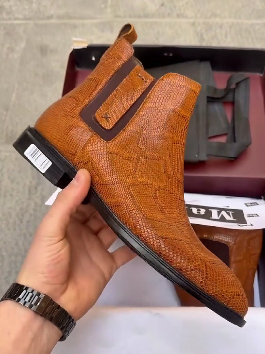 Tan Snake Print Chelsea Boot
