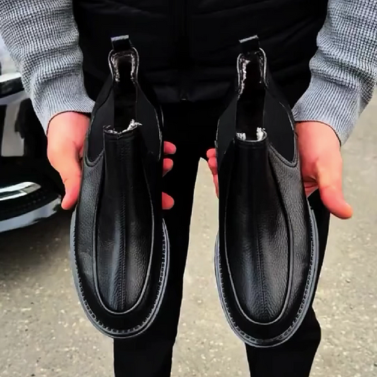 Black Leather Slip-On Boot