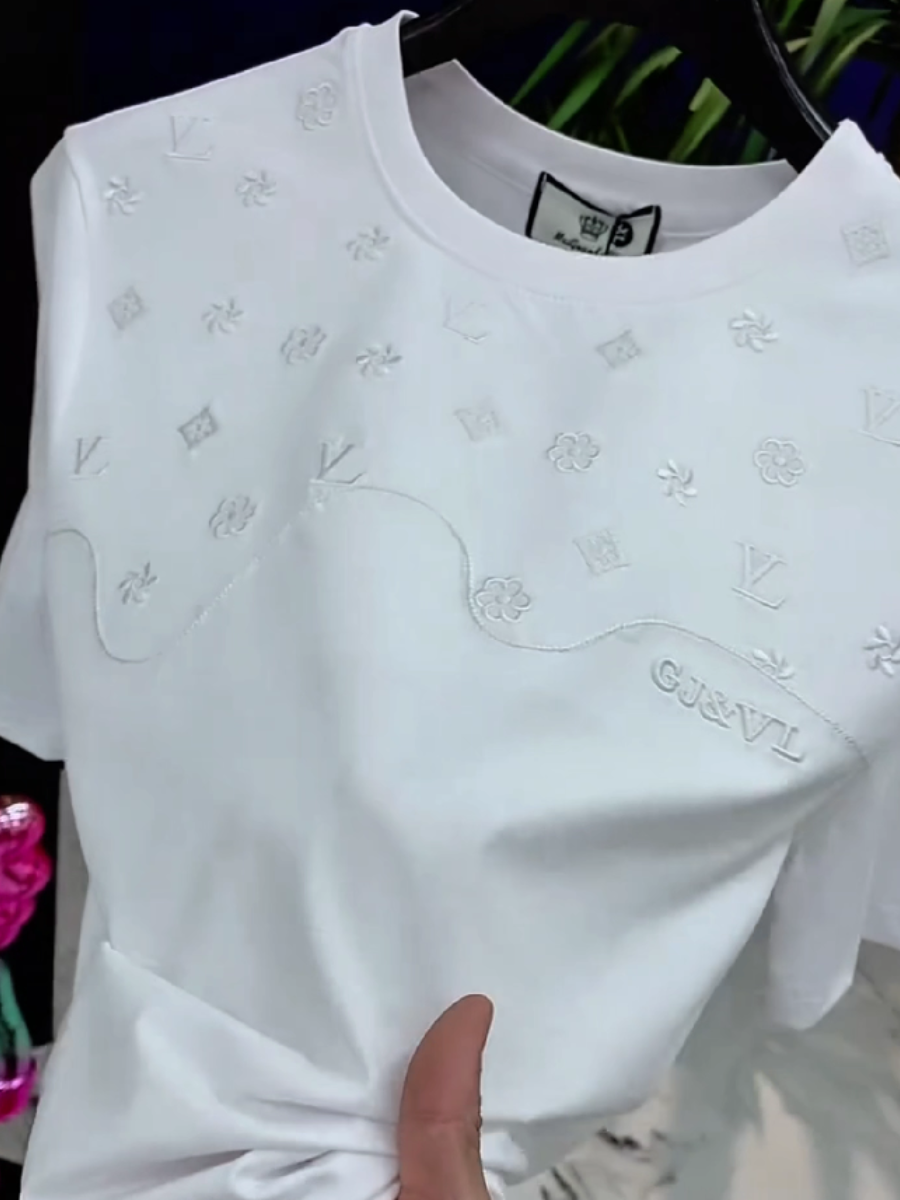 Men's Scattered Floral Letter Embroidery T-Shirt