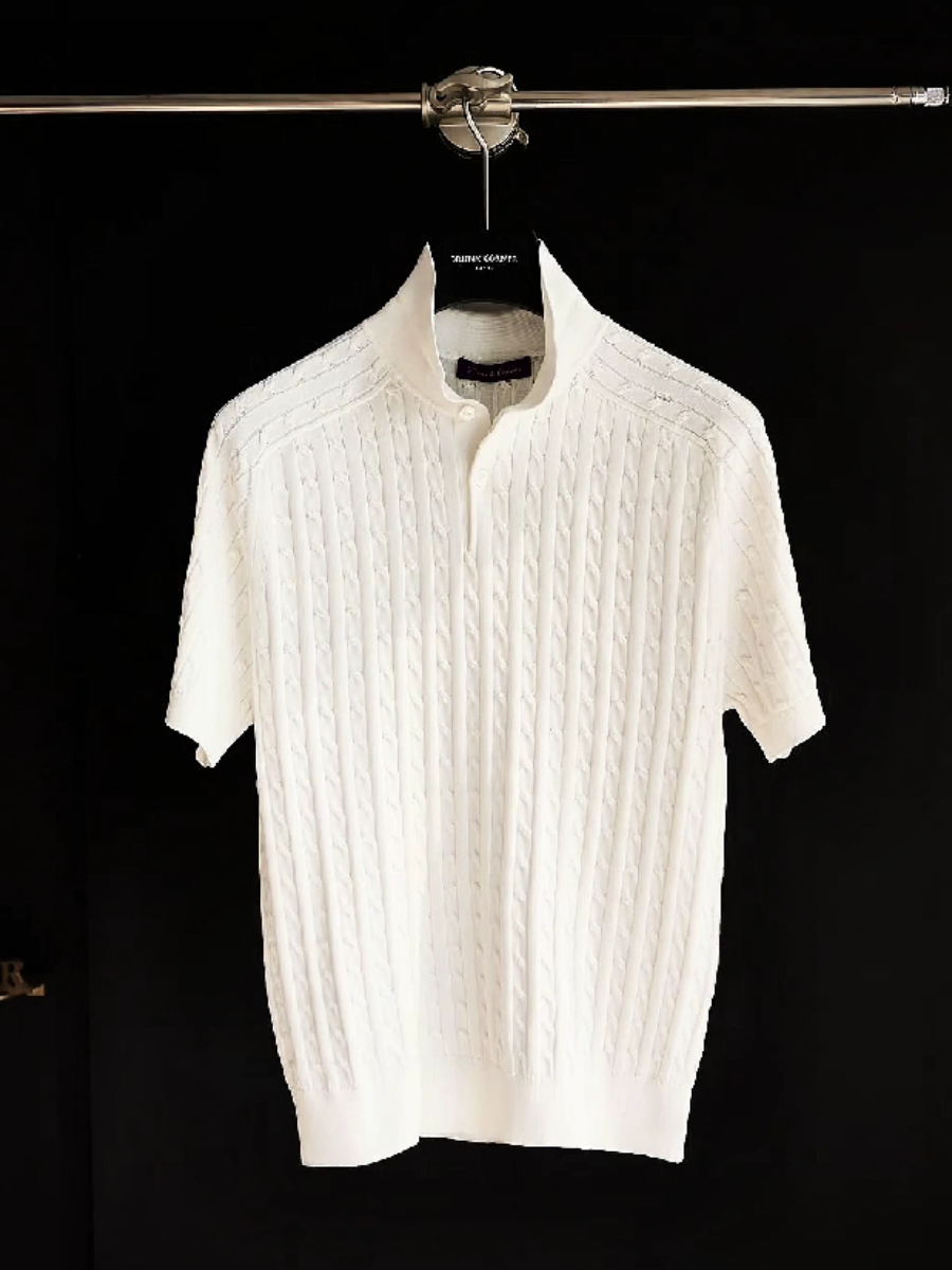 Cable Knit Stand Collar Shirt