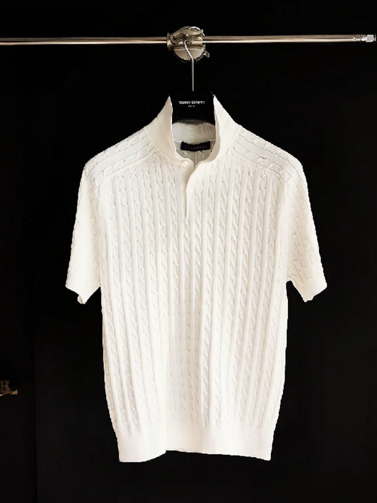 Cable Knit Stand Collar Shirt