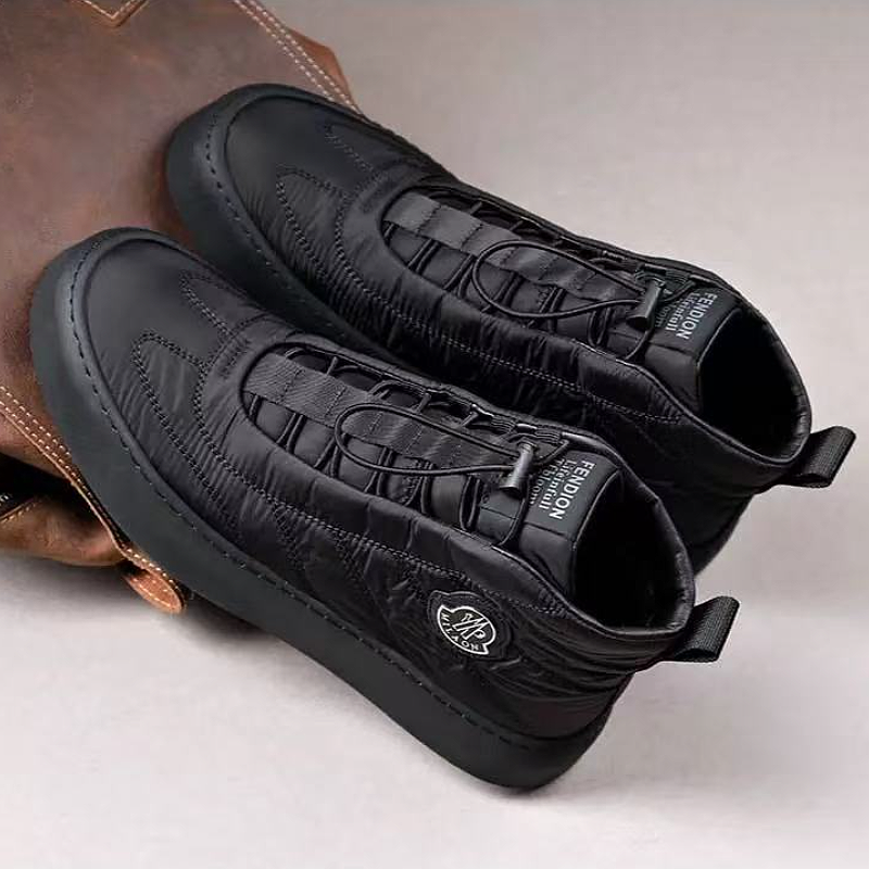 Men's Quilted Nylon High-Top Sneakers with Strap Closure