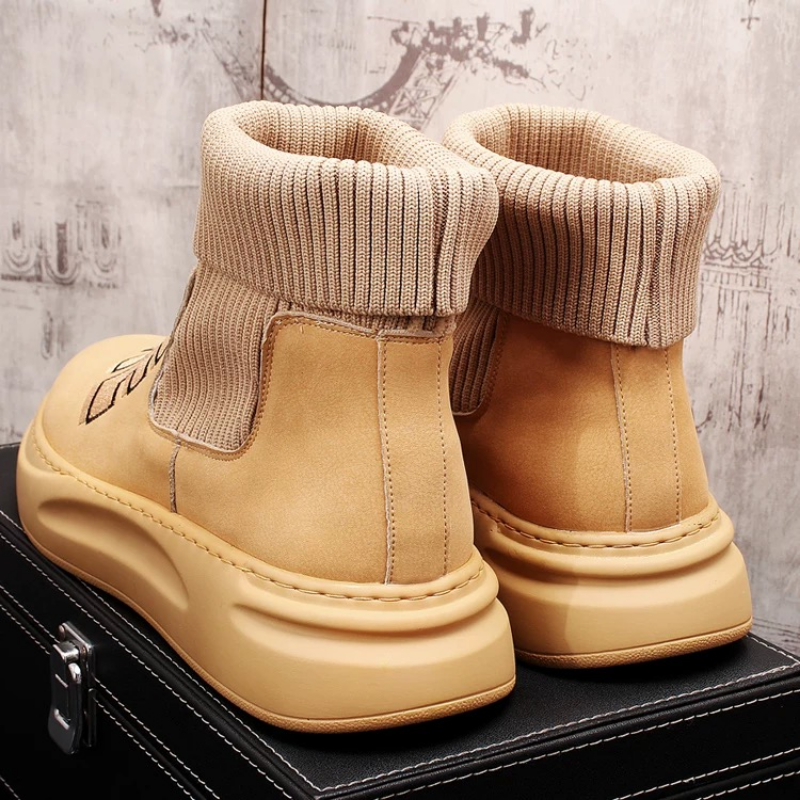 Men's Knit Cuff Slip-On Boots with Embroidered Letters