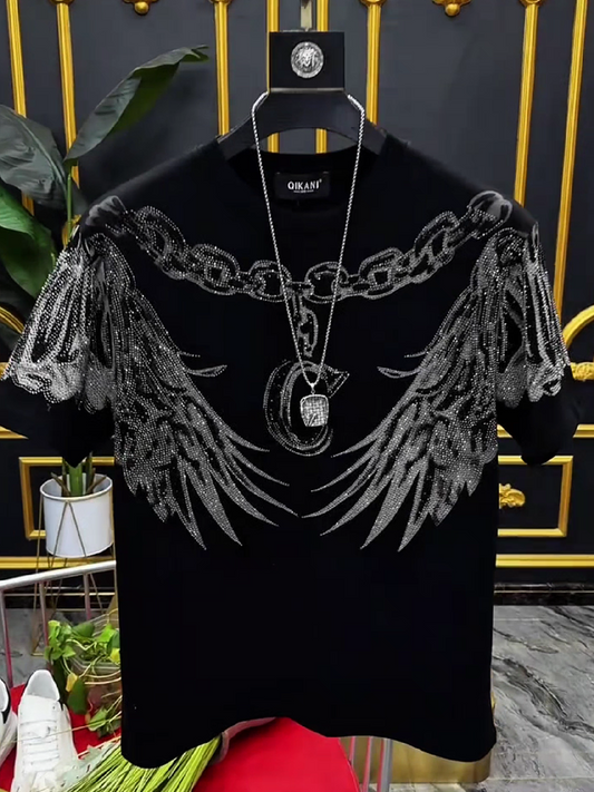 Men's Rhinestone Wings Chain Graphic Crew Neck T-Shirt