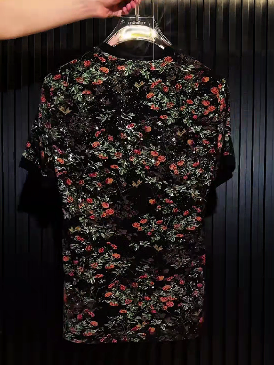 Men's Floral Print Casual Short Sleeve T-Shirt