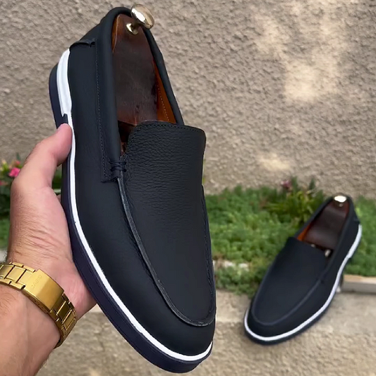 Men's Leather Loafers with Contrast Sole Design