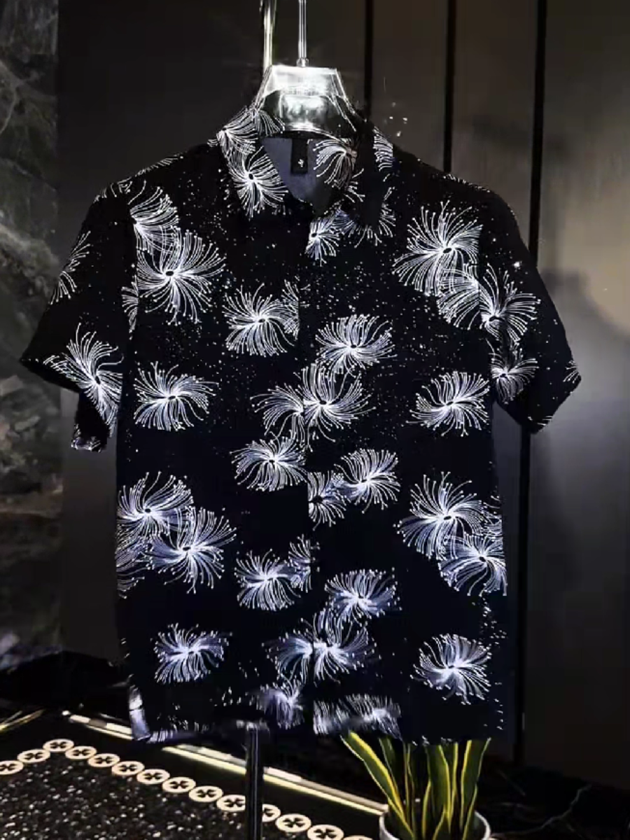 Men's Short Sleeve Fireworks Print Shirt