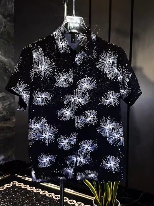 Men's Short Sleeve Fireworks Print Shirt