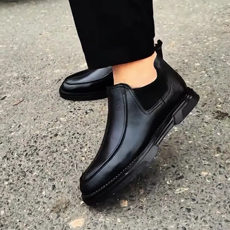 Black Leather Slip-On Boot