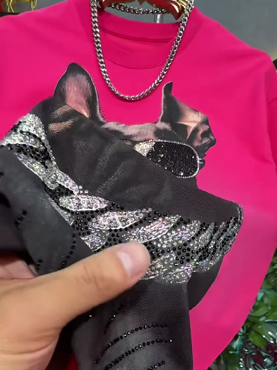 Men's Rhinestone Dog Graphic T-Shirt