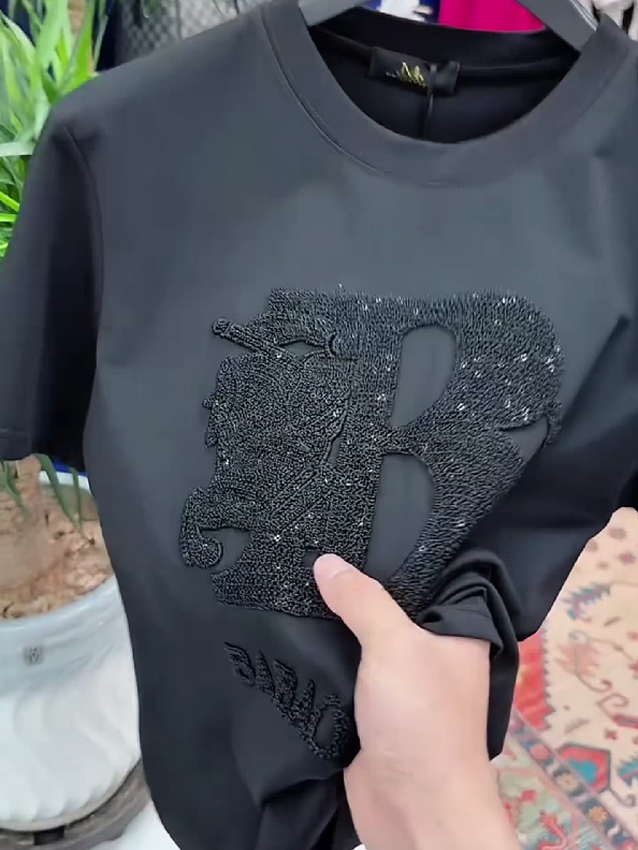 Men's Black Sequin Knight Emblem T-Shirt