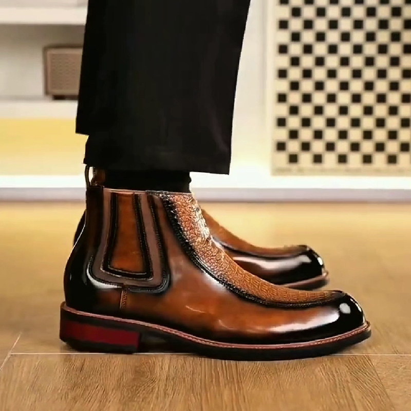 Brown Patent Leather Chelsea Boot