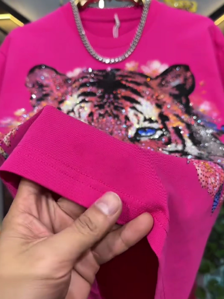 Men's Rhinestone Tiger Head Graphic T-Shirt