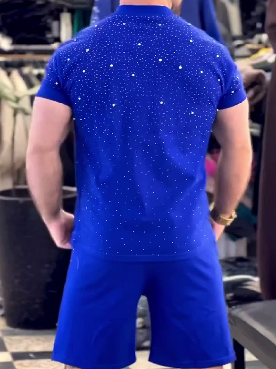 Men's Rhinestone Embellished Short Sleeve T-Shirt and Shorts Set