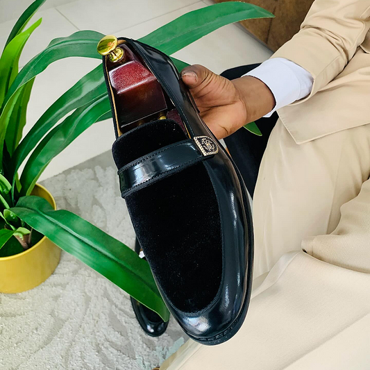 Men's Shiny Leather Loafers with Buckle Strap