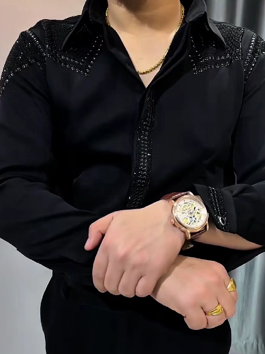 Rhinestone Trim Dress Shirt