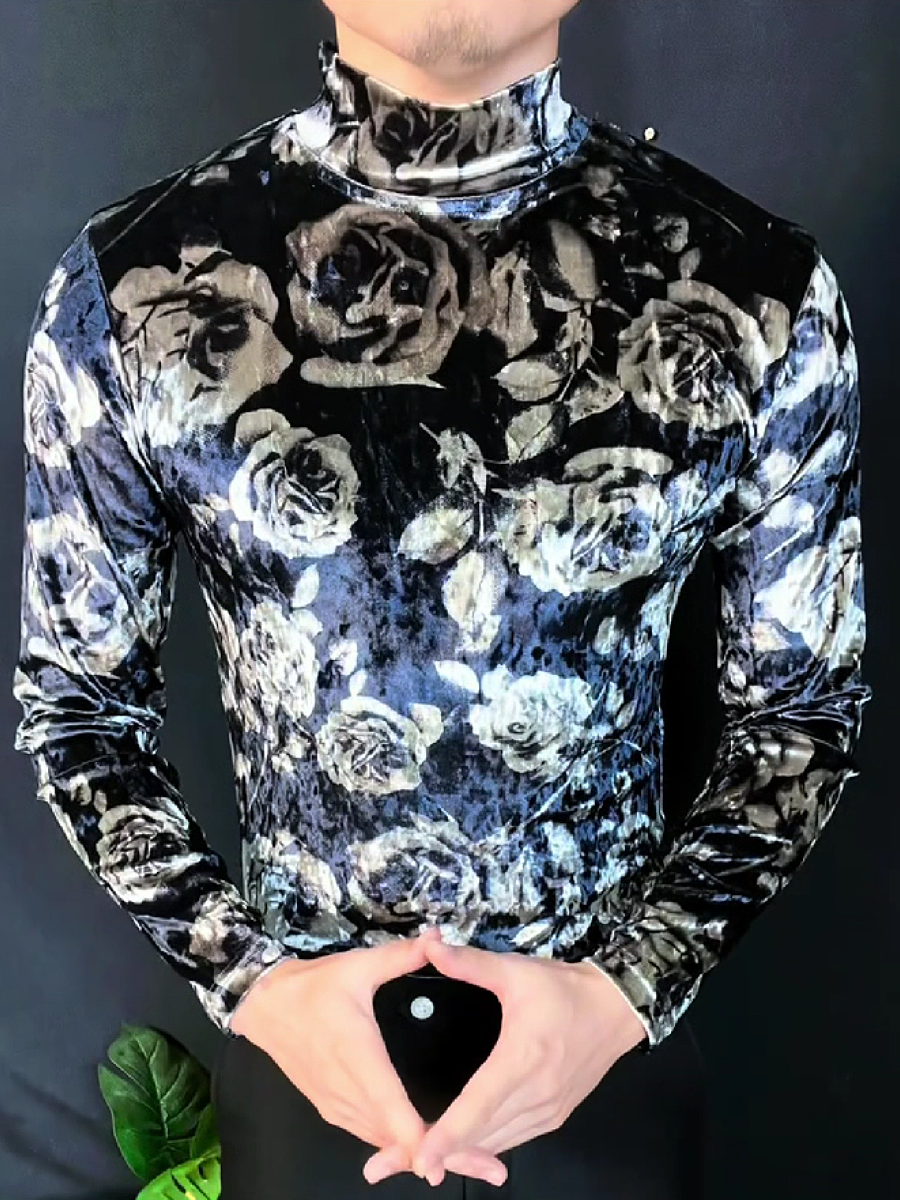 Floral Velvet Turtleneck Top