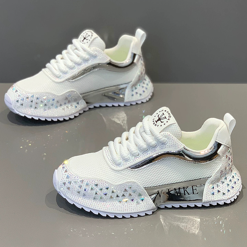 White Mesh Crystal Sneaker