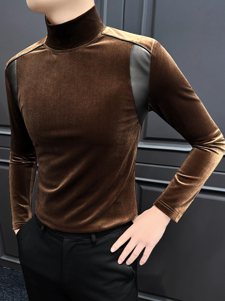 Brown Velvet Turtleneck Top