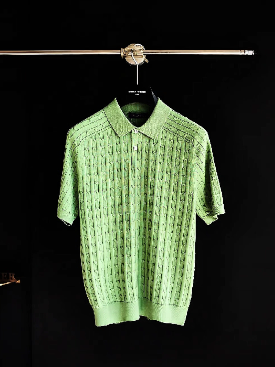 Cable Knit Stand Collar Shirt