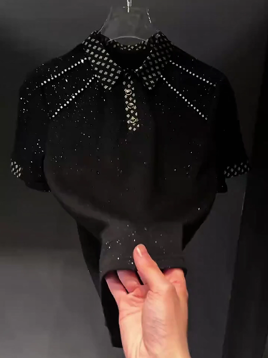 Men's Black Rhinestone Shirt Top