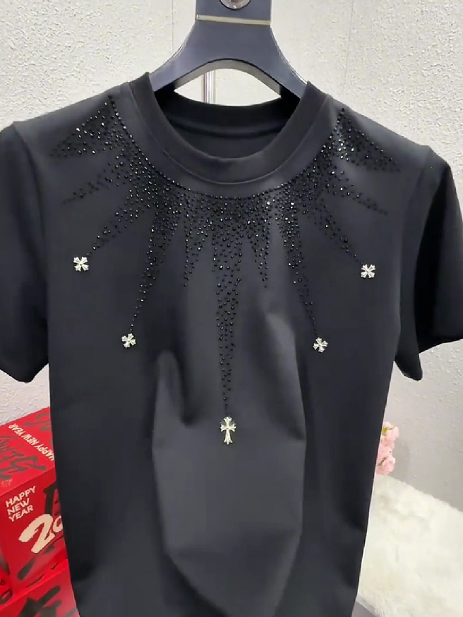 Men's Rhinestone Cross Floral Graphic T-Shirt