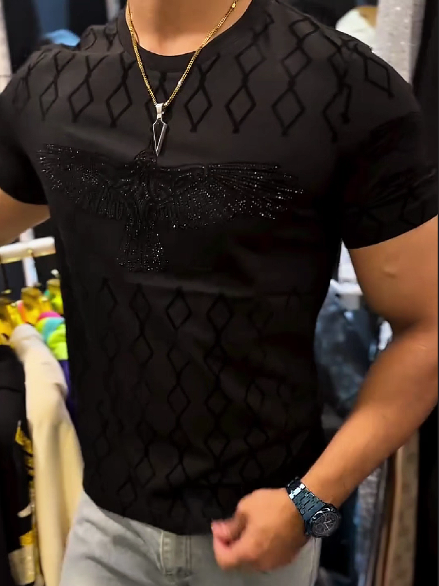 Men's Rhinestone Eagle Graphic Short Sleeve T-Shirt