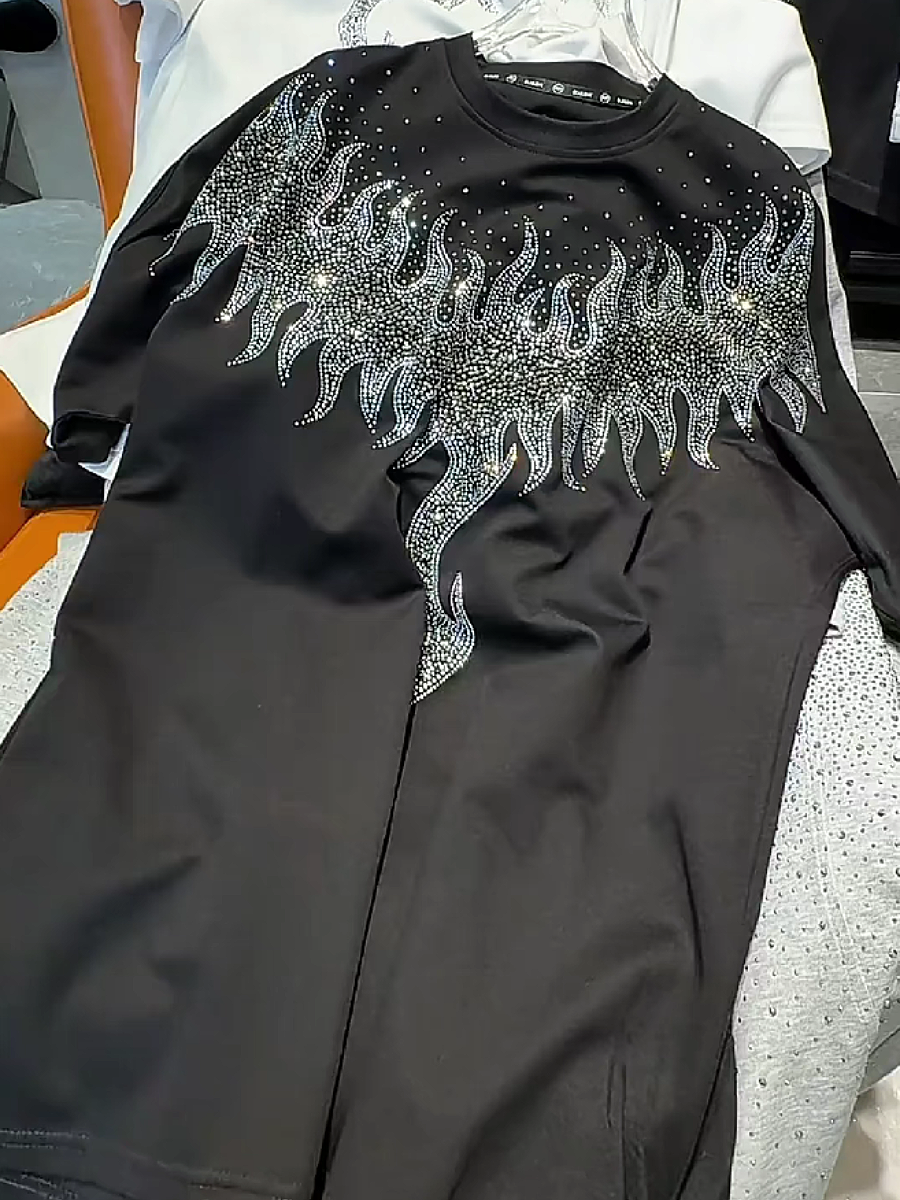 Men's Rhinestone Flame Graphic T-Shirt