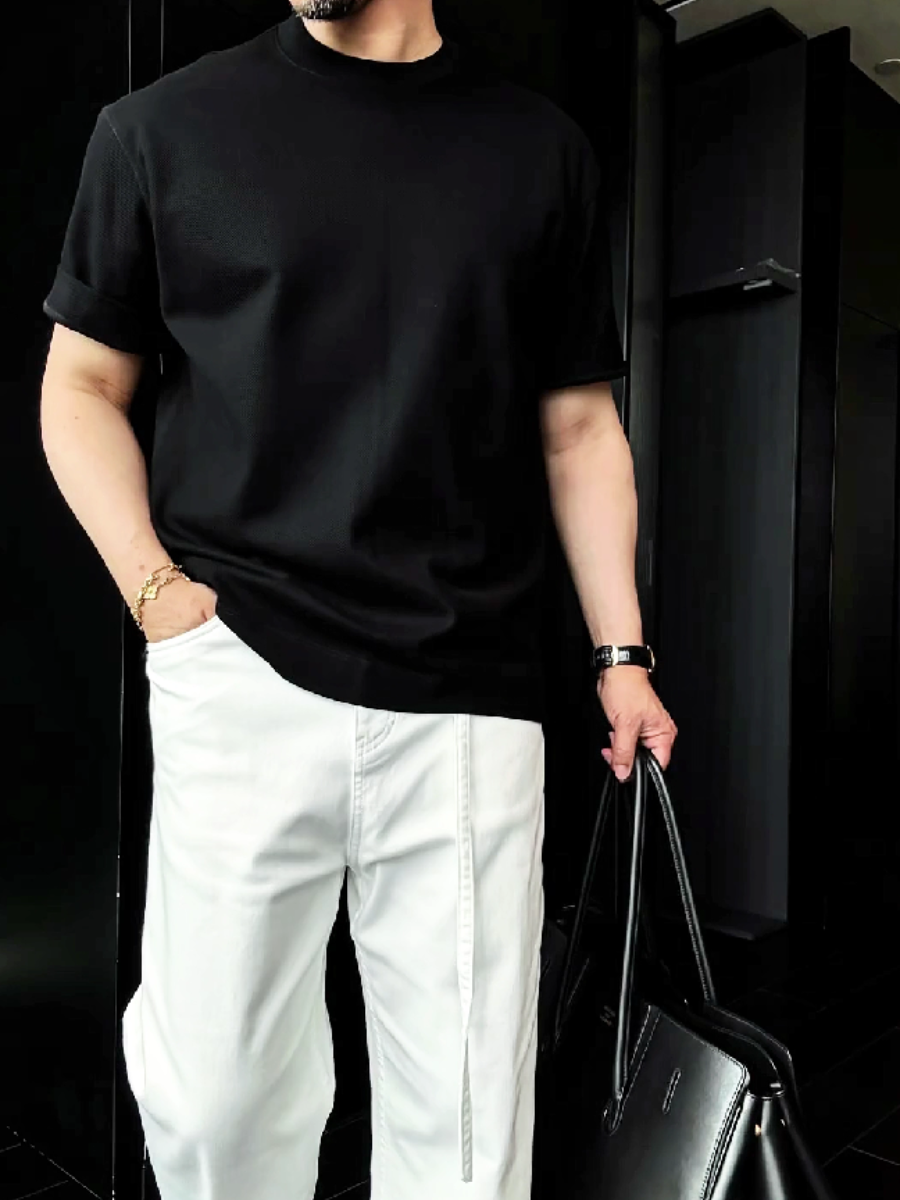 Men's Pique Knit Crew Neck T-Shirt