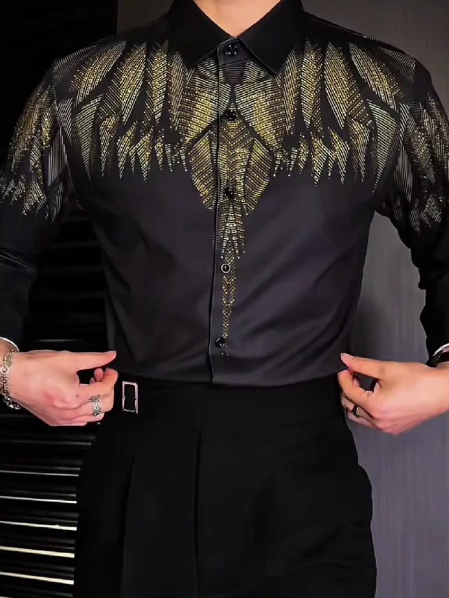 Gold Feather Embellished Shirt