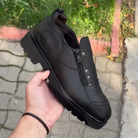 Men's Leather Slip-On Shoes with Side Zipper