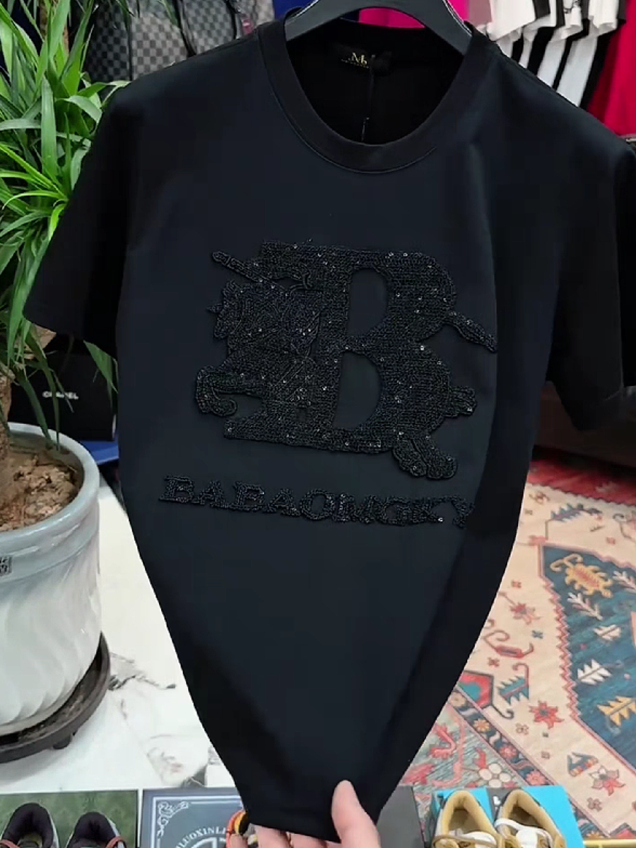 Men's Black Sequin Knight Emblem T-Shirt