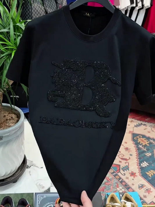 Men's Black Sequin Knight Emblem T-Shirt