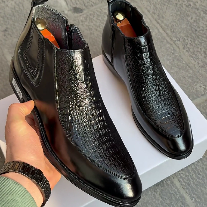 Black Croco Print Chelsea Boot
