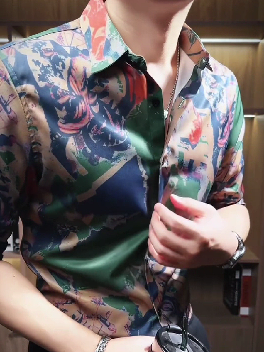 Abstract Print Silk Shirt