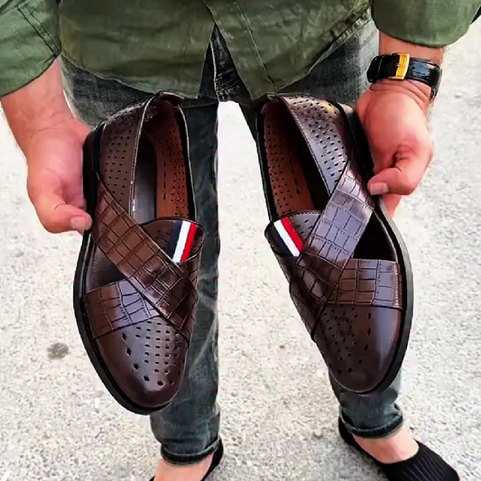 Men's Brown Leather Cross Strap Sandals