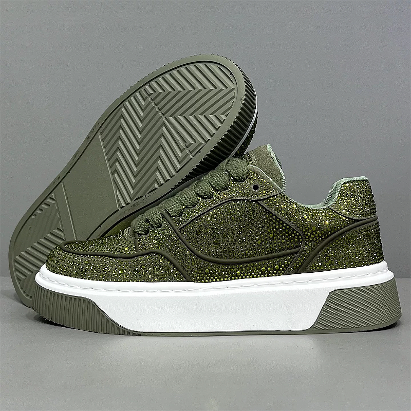Men's Sparkling Lace-Up Casual Platform Sneakers